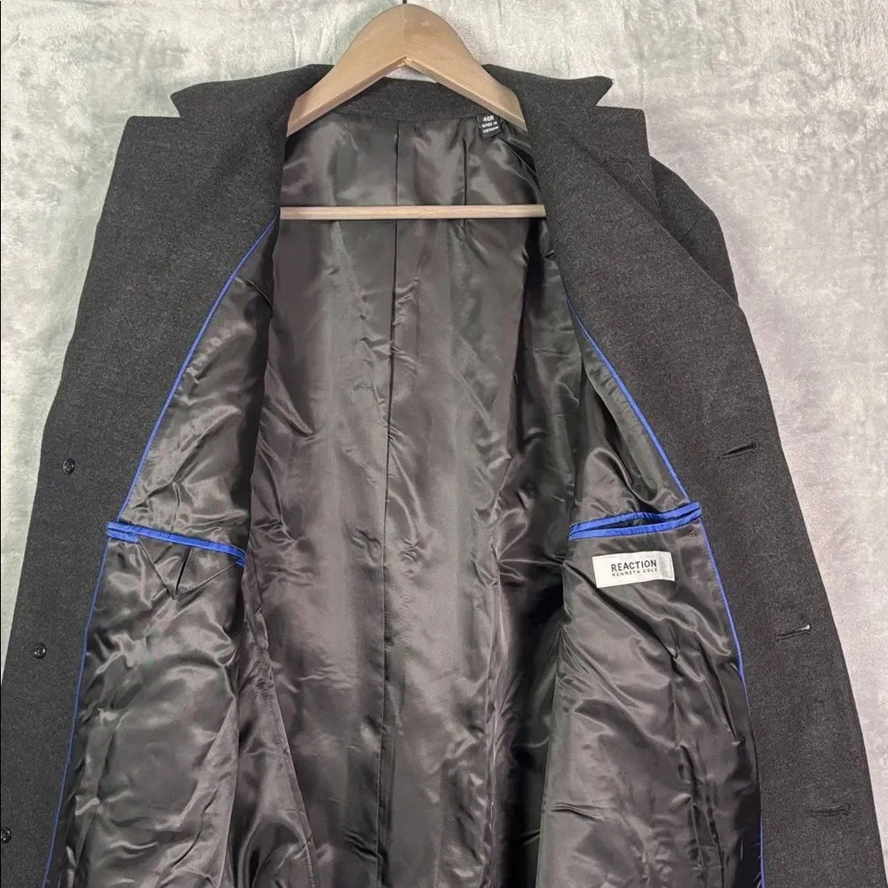 NWT Nee Kenneth Cole Reaction Charcoal Classic Fit Long Overcoat Size 40R